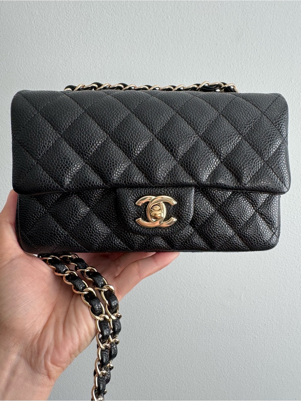 Chanel 18S Black Caviar Mini Rectangular With Gold Hardware Full Set